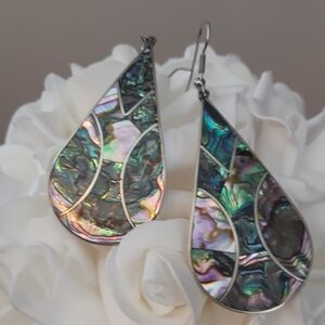 Elegant Silver and Abalone Shell Teardrop Earrings And Watches